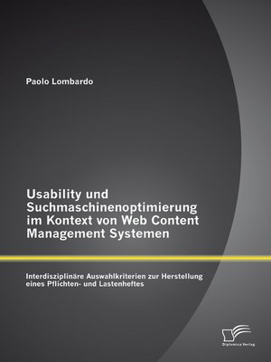 cover image of Usability und Suchmaschinenoptimierung im Kontext von Web Content Management Systemen